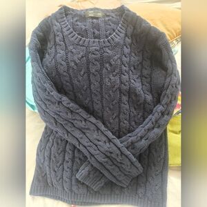 Vintage Navy Blue Cable Knit Sweater/ Crew Neck Pullover